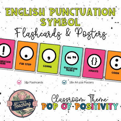 English Punctuation Symbols Flash Cards, English Punctuation Symbols Posters - Pop of Positivity Classroom Theme