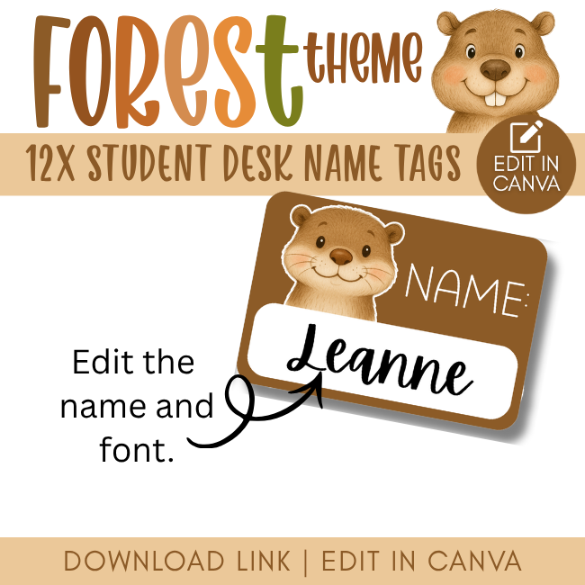 Woodland / Forest Student Desk Name Labels | Canva Editable Classroom Printables - Image 2